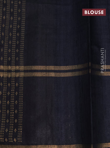 Pure dupion silk saree grey and black with plain body and long zari woven border