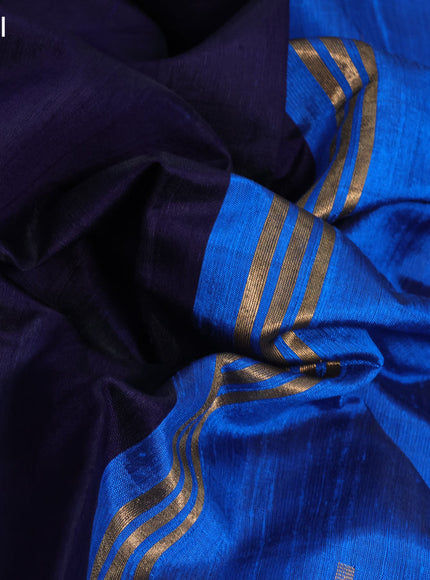 Pure dupion silk saree dark blue and cs blue with plain body and temple design zari woven butta border