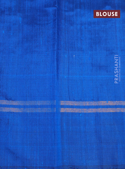 Pure dupion silk saree dark blue and cs blue with plain body and temple design zari woven butta border