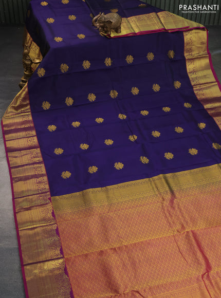 Pure kanchipuram silk saree dark blue and purple with zari woven buttas and zari woven border