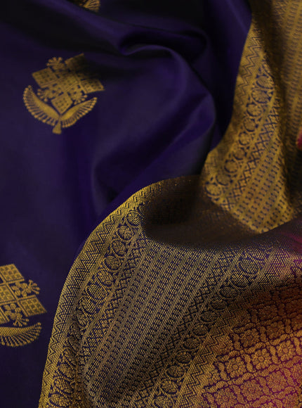 Pure kanchipuram silk saree dark blue and purple with zari woven buttas and zari woven border