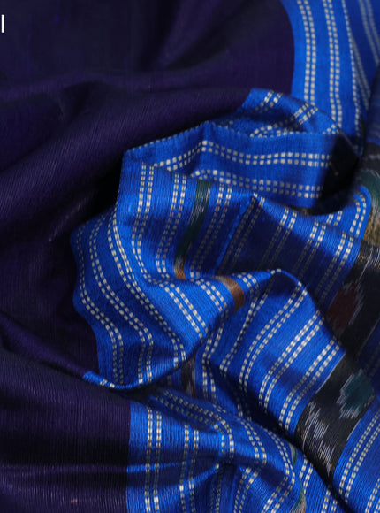 Pure dupion silk saree dark blue and cs blue with plain body and temple woven border