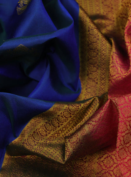 Pure kanchipuram silk saree dual shade of blue and pink with zari woven buttas and zari woven border