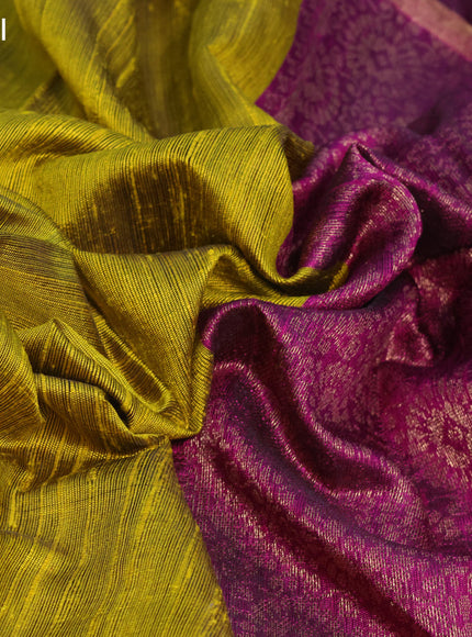 Pure dupion silk saree lime yellow and magenta pink with zari woven buttas and zari woven border