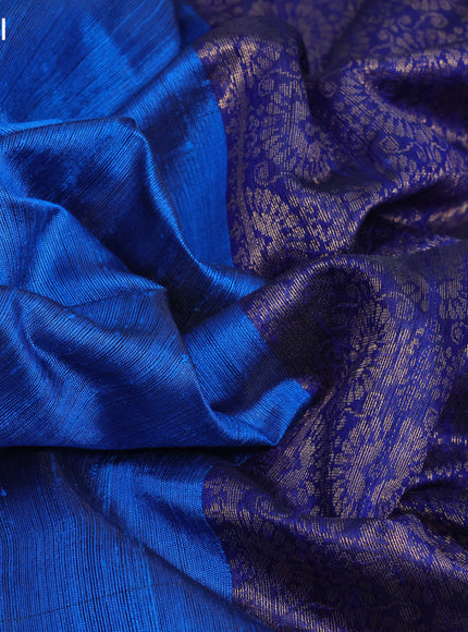 Pure dupion silk saree cs blue and blue with zari woven buttas and zari woven border