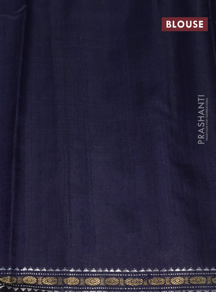 Pure dupion silk saree cs blue and dark blue with plain body and temple design zari woven border