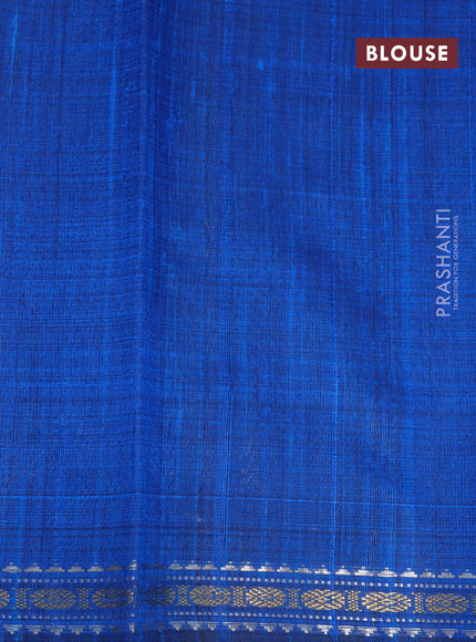 Pure dupion silk saree dark blue and cs blue with plain body and temple design zari woven border