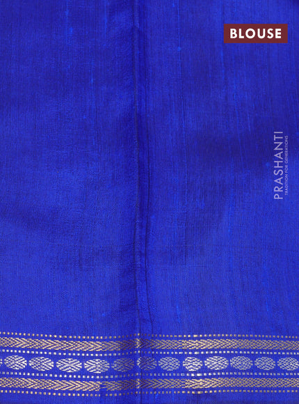 Pure dupion silk saree pink and blue with plain body and temple design zari woven border