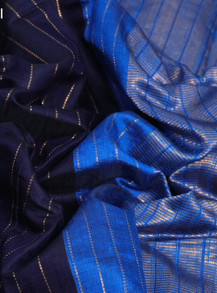 Pure dupion silk saree dark blue and cs blue with allover zari weaves and temple design zari woven simple border