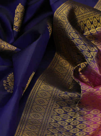 Pure kanchipuram silk saree dark blue and dual shade of purple with zari woven buttas and zari woven border