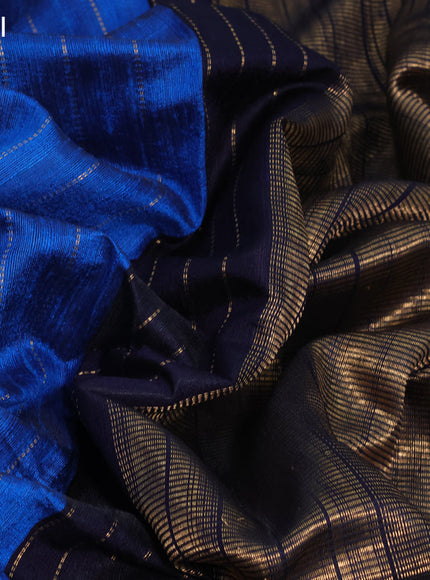 Pure dupion silk saree cs blue and dark blue with allover zari weaves and temple design zari woven simple border