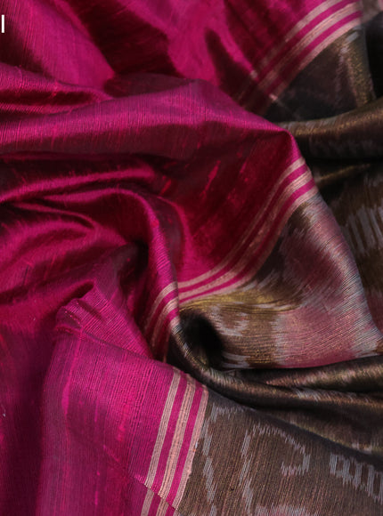 Pure dupion silk saree pink and pastel peach with plain body and ikat woven pallu