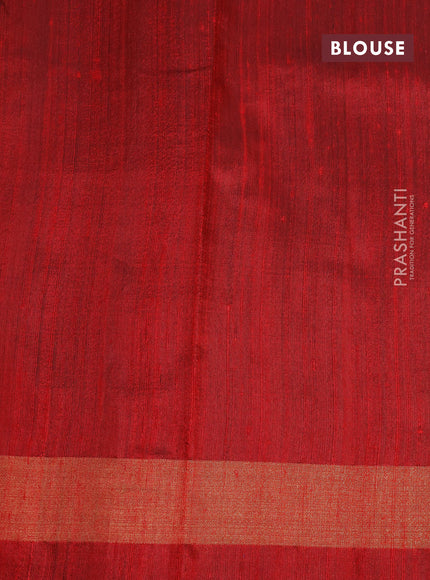 Pure dupion silk saree dark mustard and red with plain body and ikat woven pallu