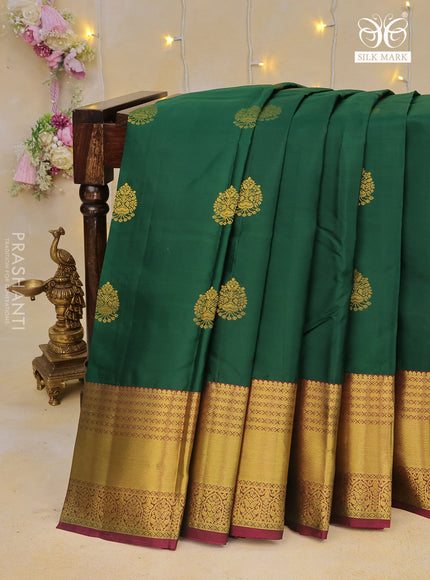 Pure kanchipuram silk saree green and magenta pink with zari woven buttas and zari woven border