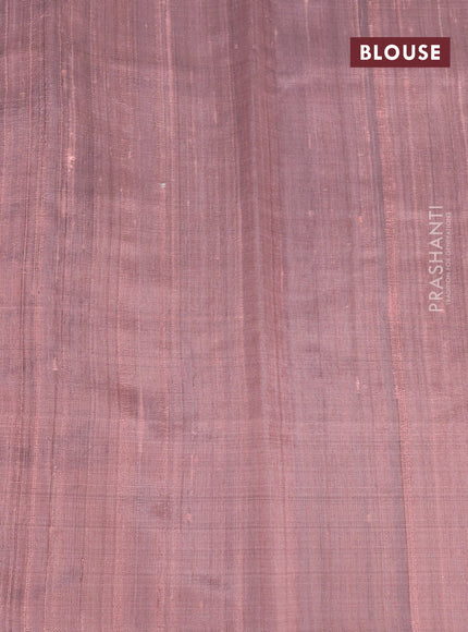 Pure dupion silk saree pastel peach with allover zari weaves and temple design zari woven border