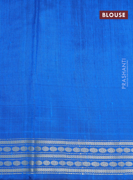 Pure dupion silk saree dark blue and cs blue with plain body and temple design zari woven border