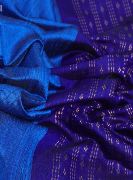 Pure dupion silk saree cs blue and blue with plain body and zari woven border