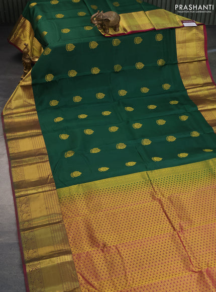 Pure kanchipuram silk saree green and magenta pink with zari woven buttas and zari woven border