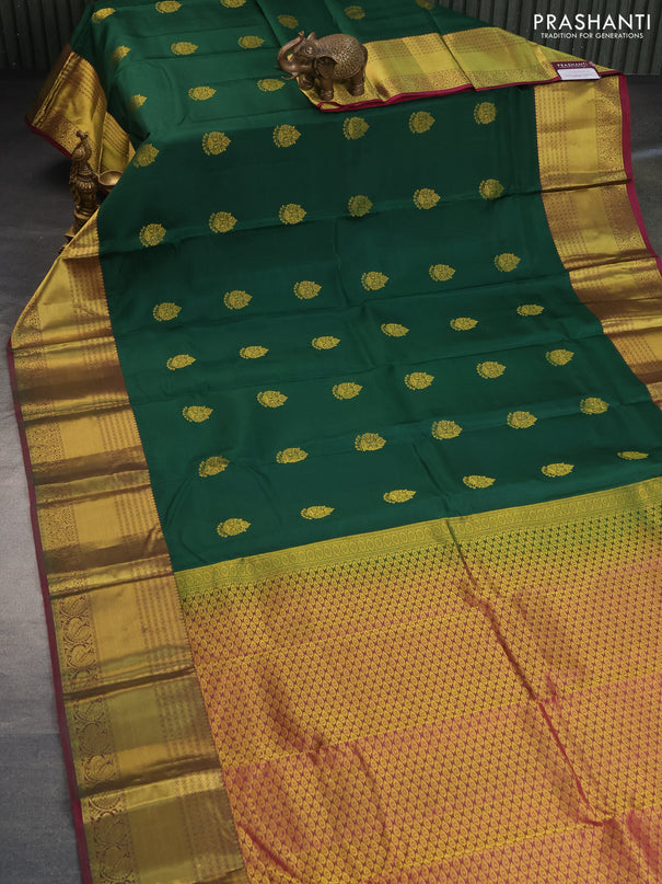 Pure kanchipuram silk saree green and magenta pink with zari woven buttas and zari woven border