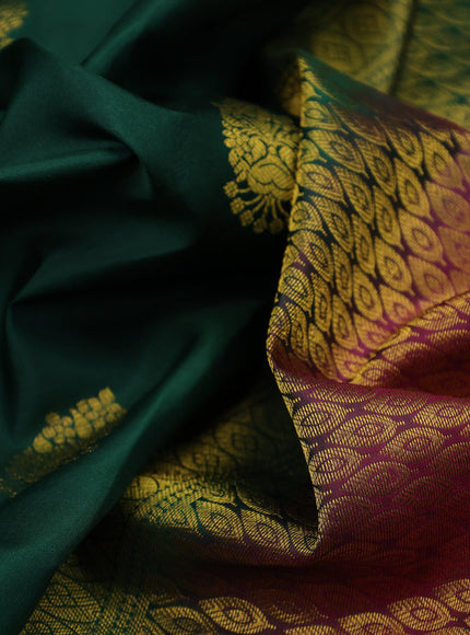 Pure kanchipuram silk saree green and magenta pink with zari woven buttas and zari woven border