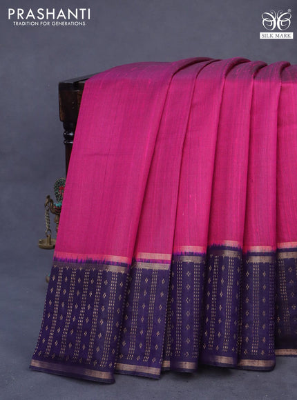 Pure dupion silk saree pink and deep violet with plain body and zari woven border