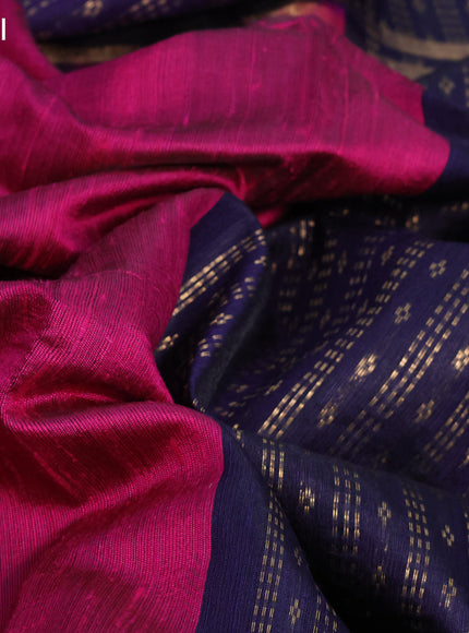 Pure dupion silk saree pink and deep violet with plain body and zari woven border