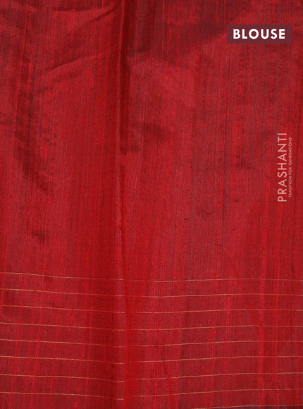 Pure dupion silk saree black and red with plain body and temple design zari checked border