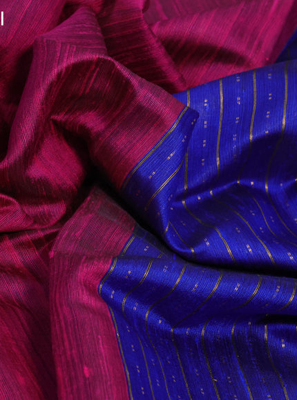 Pure dupion silk saree pink and blue with plain body and temple design zari checked border