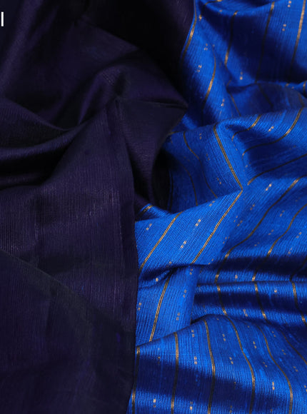 Pure dupion silk saree dark blue and cs blue with plain body and temple design zari checked border