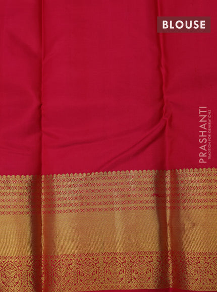 Pure kanchipuram silk saree dual shade of mustard and pink with zari woven buttas and zari woven border