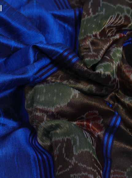 Pure dupion silk saree cs blue and dark blue with plain body and temple woven border