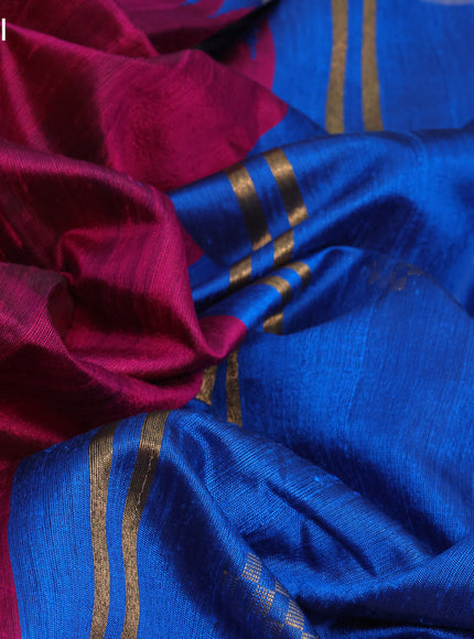 Pure dupion silk saree pink and cs blue with plain body and temple design zari woven butta border