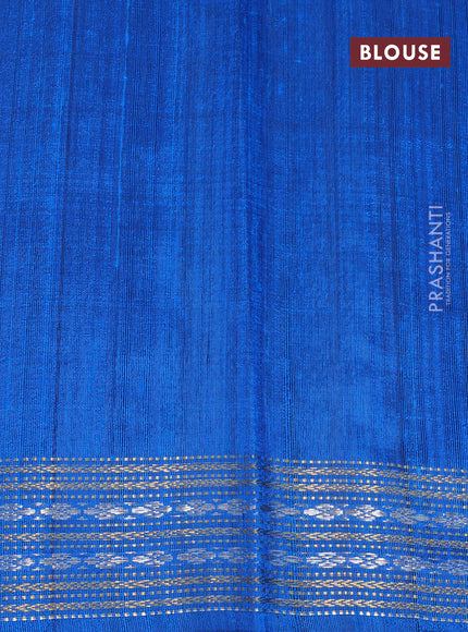 Pure dupion silk saree navy blue and cs blue with plain body and temple deisgn zari woven border