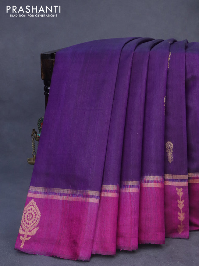 Pure dupion silk saree deep violet and purple with zari woven buttas and zari woven butta border