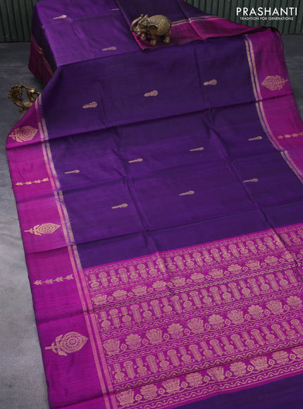 Pure dupion silk saree deep violet and purple with zari woven buttas and zari woven butta border