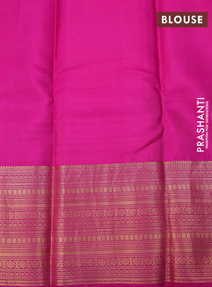 Pure kanchipuram silk saree blue and pink with allover zari weaves and zari woven border