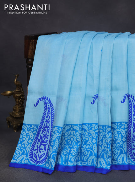 Bishnupuri silk saree light blue and cs blue blue with butta prints and paisley printed border