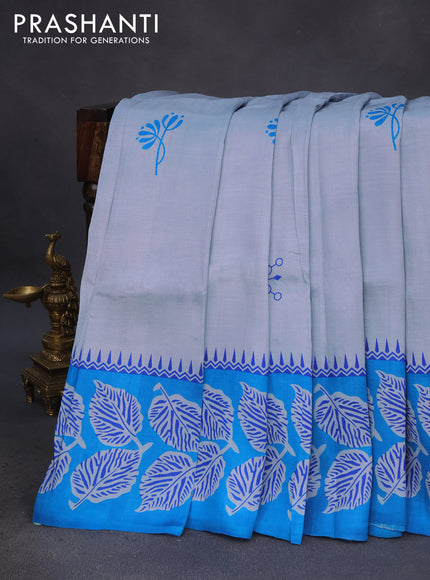 Bishnupuri silk saree pastel blue and cs blue with butta prints and leaf printed border