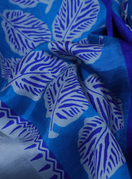 Bishnupuri silk saree pastel blue and cs blue with butta prints and leaf printed border