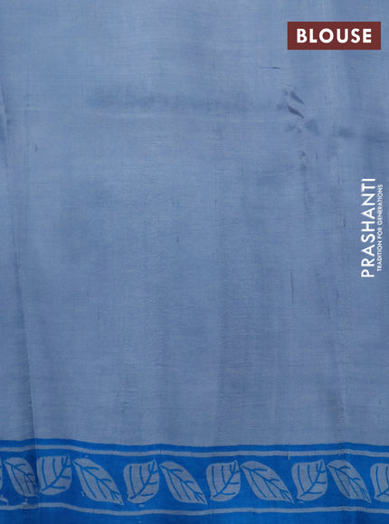 Bishnupuri silk saree pastel blue and cs blue with butta prints and leaf printed border