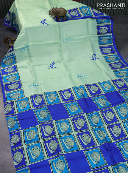 Bishnupuri silk saree pastel green and blue with butta prints and printed border