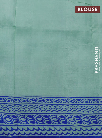 Bishnupuri silk saree pastel green and blue with butta prints and printed border