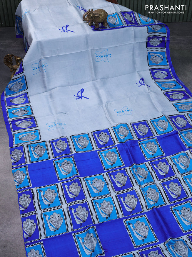 Bishnupuri silk saree pastel blue and blue with butta prints and printed border