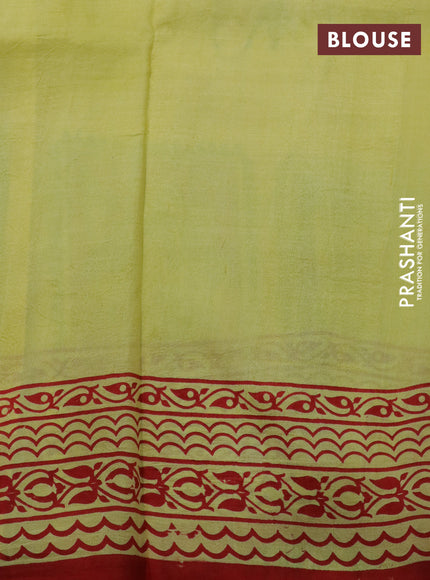 Bishnupuri silk saree pale yellow and red with butta prints and printed border