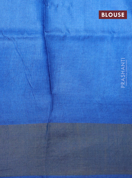 Pure tussar silk saree sap green and cs blue with floral prints and zari woven border