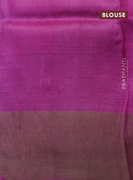 Pure tussar silk saree grey and pink with floral prints and zari woven border