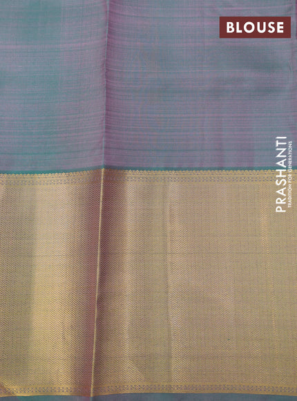 Pure kanchipuram silk saree mauve pink and dual shade of green with zari woven buttas and long zari woven border