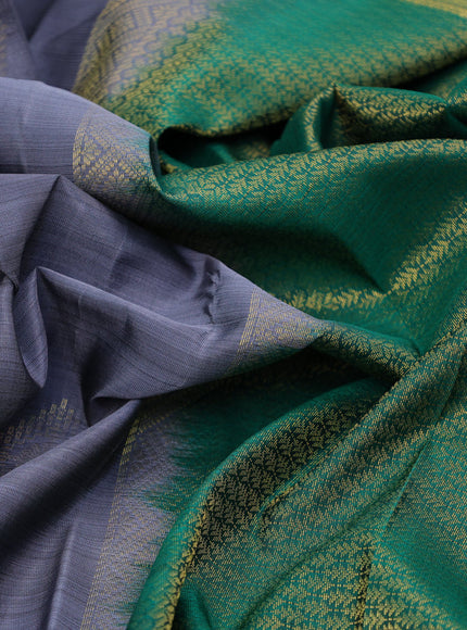 Pure kanchipuram silk saree grey and green with zari woven buttas and long zari woven border