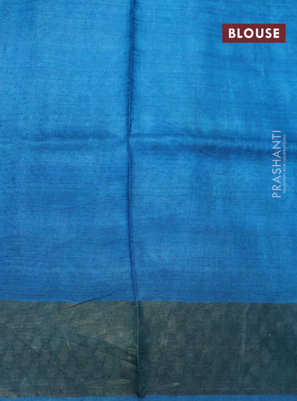 Pure tussar silk saree sap green and cs blue with allover prints and zari woven border