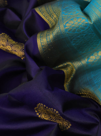 Pure kanchipuram silk saree navy blue and cs blue with zari woven buttas and zari woven annam border